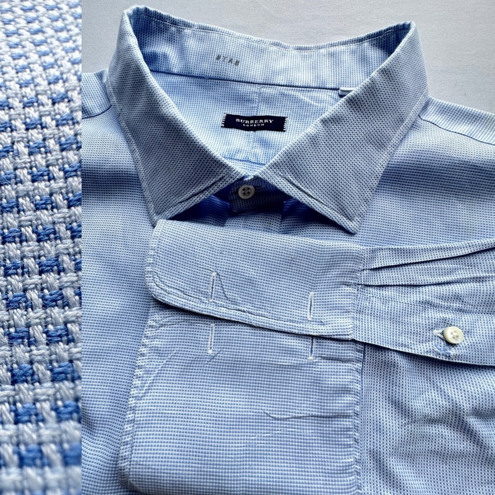 Burberry London Dress Shirt Mens 22 39 T Big & Tall Blue Micro Check Cotton